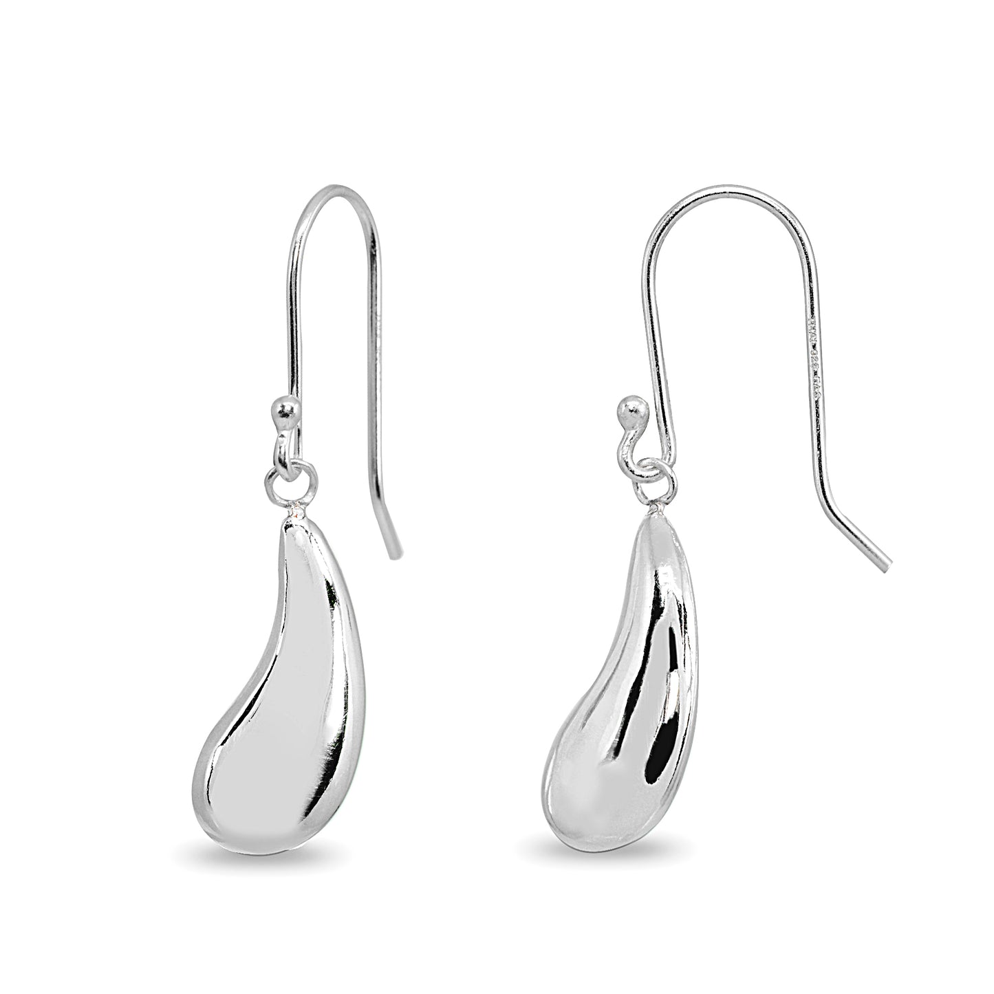 Sterling Silver Dainty Dangle Curved Teardrop Polished Drop Earrings