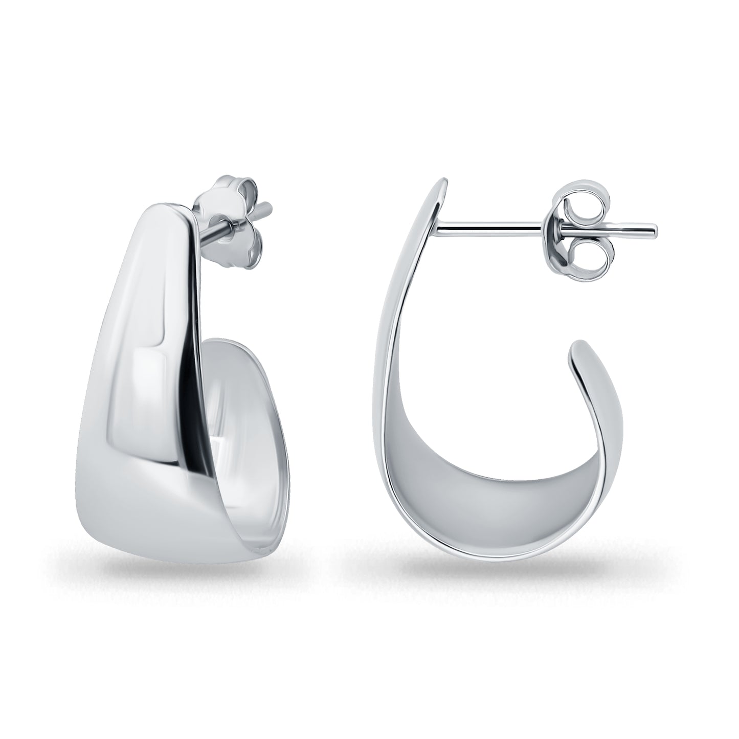 Sterling Silver Trendy Thin Flat Dome Chunky Oval Fashion Huggie Earrings