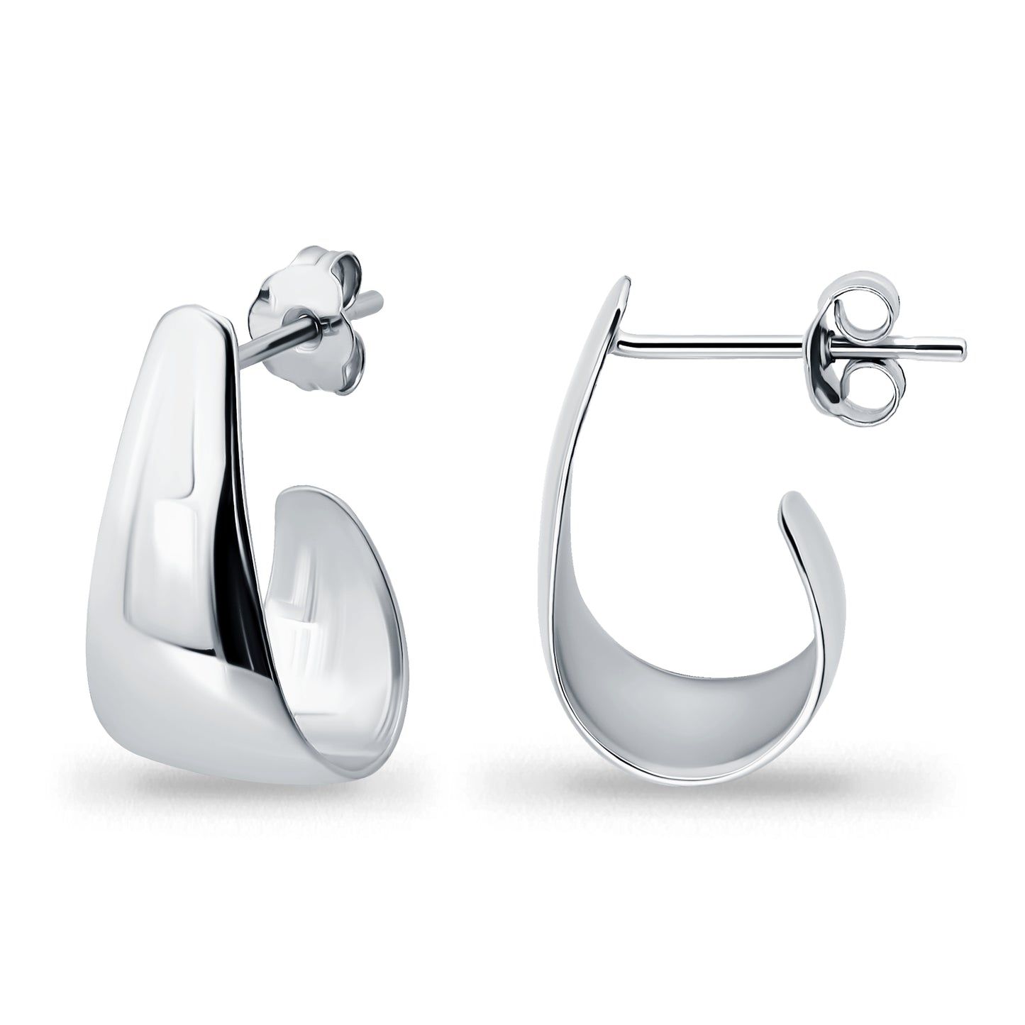Sterling Silver Trendy Thin Flat Dome Small Oval Fashion Huggie Earrings