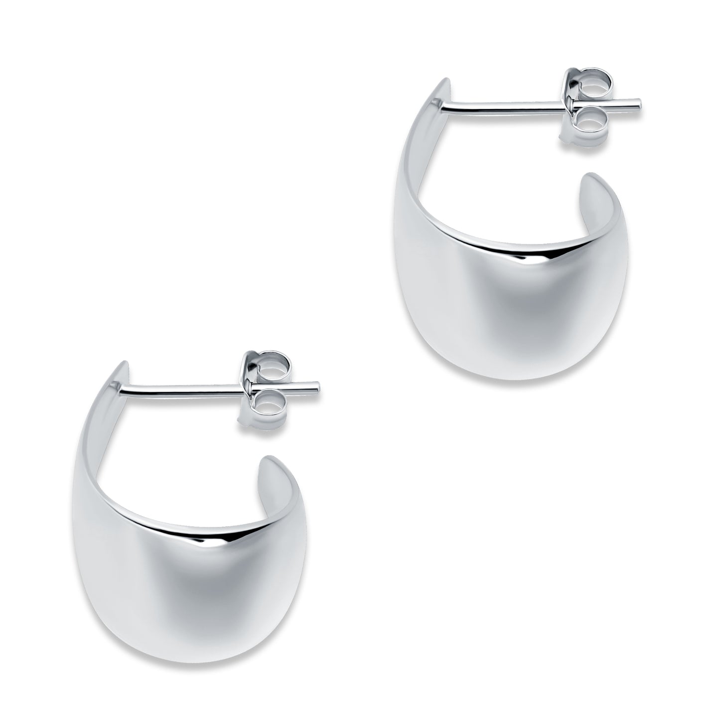Sterling Silver Trendy Thin Flat Dome Small Oval Fashion Huggie Earrings