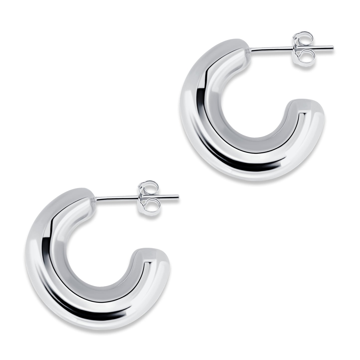 Sterling Silver Puffed Polished Chunky Open Hoops Huggie Earrings
