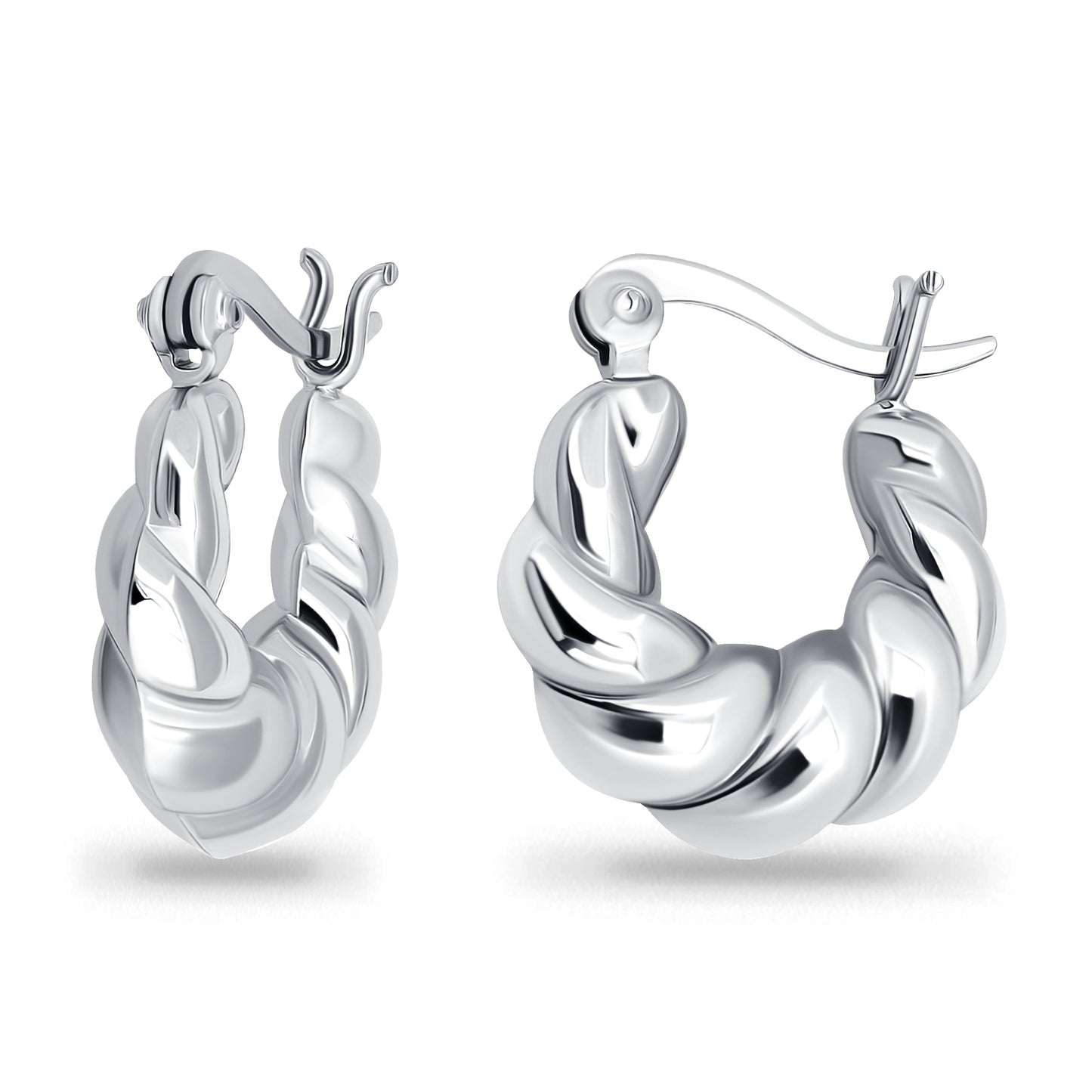 Sterling Silver 15mm Twisted Chunky Fashion Hoop Earrings