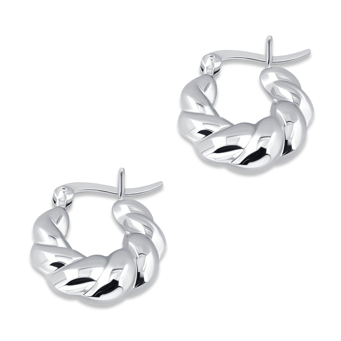 Sterling Silver 15mm Twisted Chunky Fashion Hoop Earrings