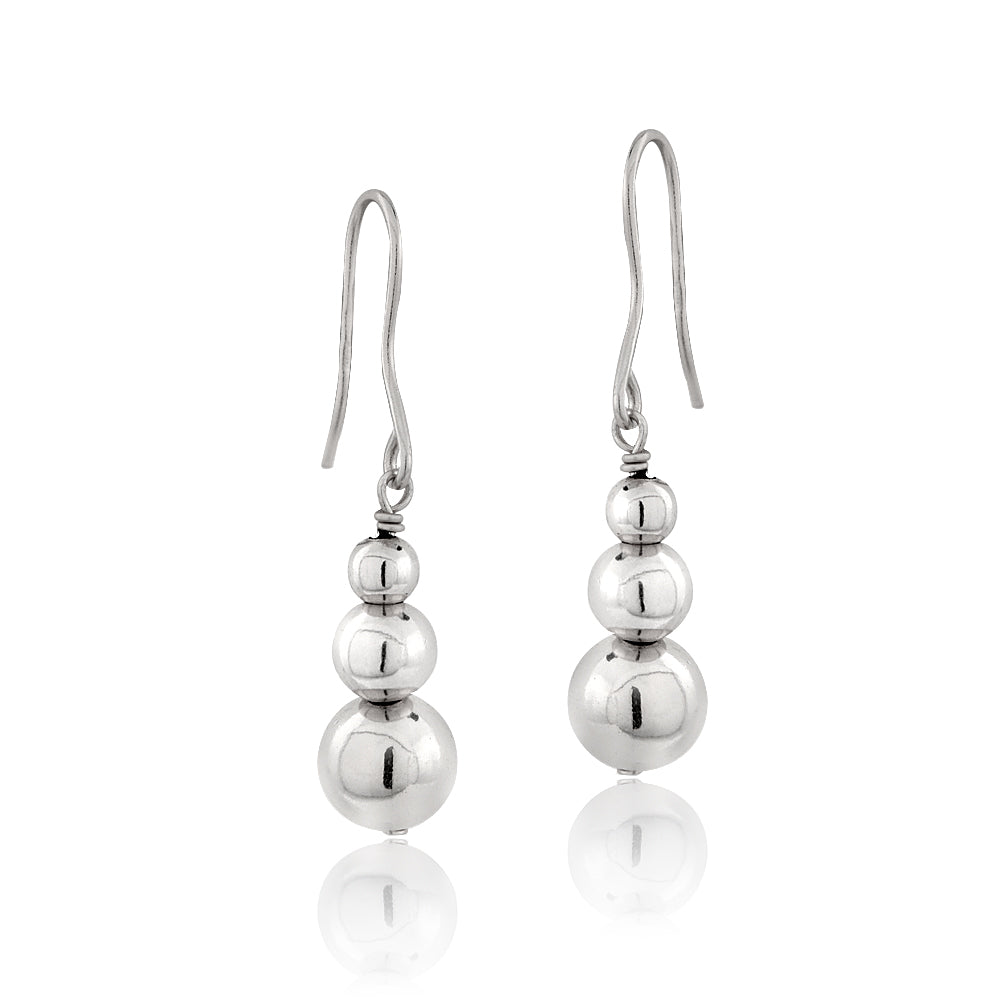 Sterling Silver Graduating Beads Polished Dangle Drop Earrings