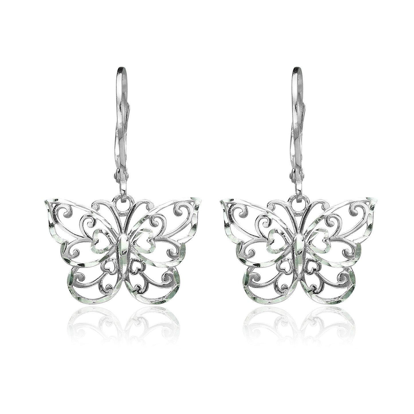 Sterling Silver Filigree Butterfly Diamond-Cut Dangle Earrings