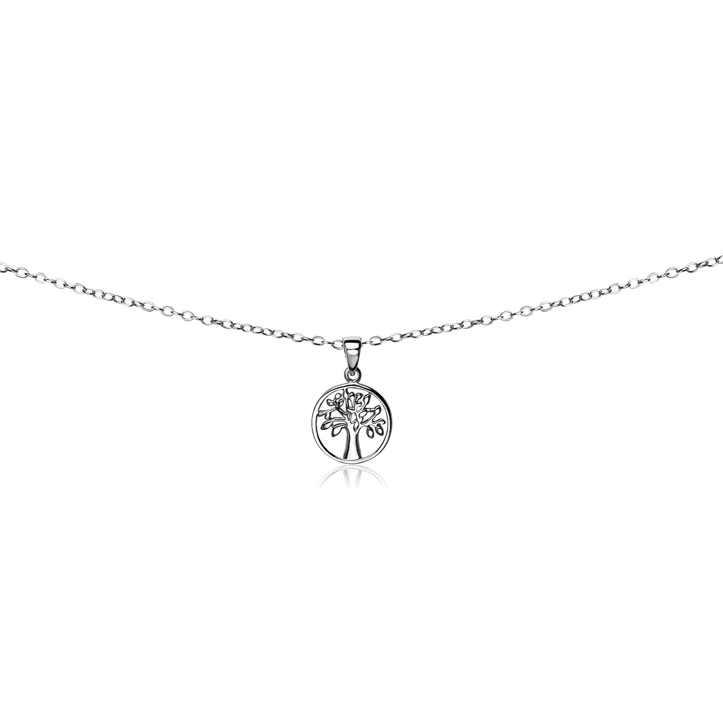 Sterling Silver Polished Tree of Life Dainty Choker Short Necklace