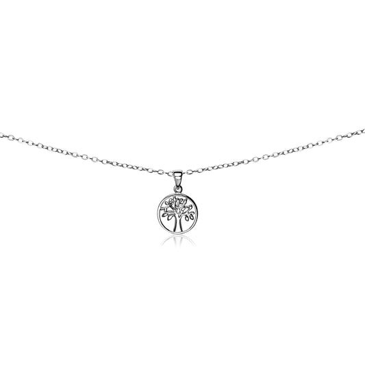 Sterling Silver Polished Tree of Life Dainty Choker Short Necklace