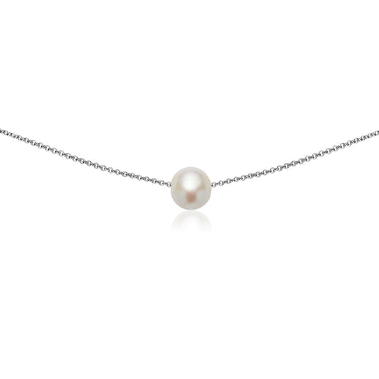 Sterling Silver White Freshwater Cultured Pearl Semi-round Ball Dainty Layered Choker Necklace