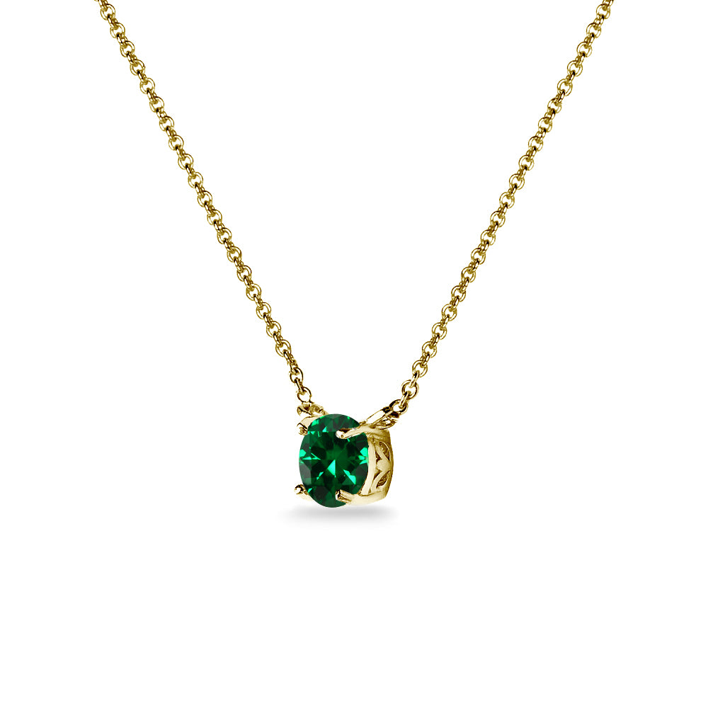 Gold Plated Sterling Silver Simulated Emerald 7mm Round Dainty Choker Necklace