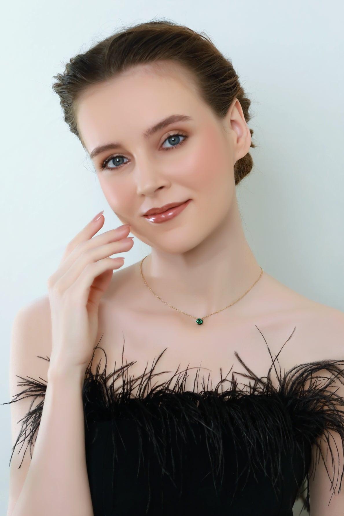 Gold Plated Sterling Silver Simulated Emerald 7mm Round Dainty Choker Necklace