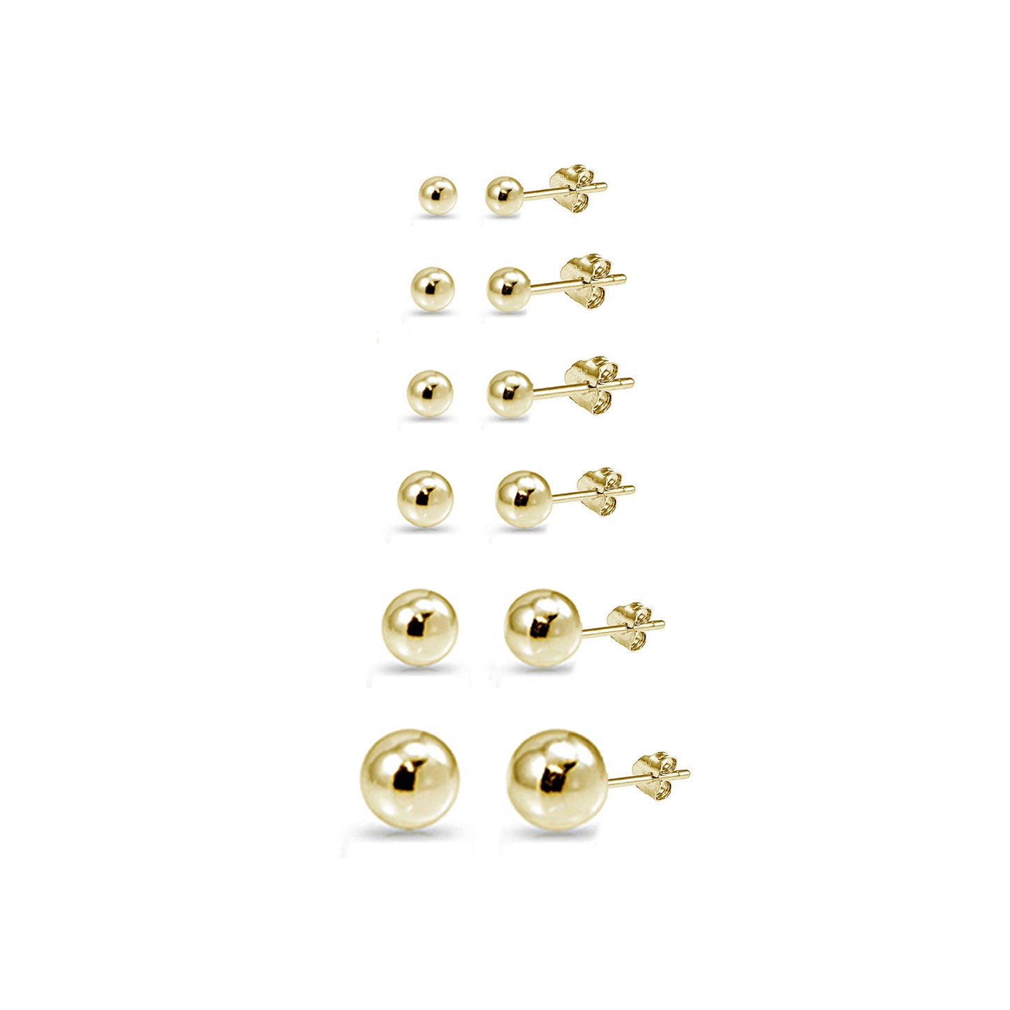 Sterling Silver 6 Pair Ball Bead Polished Stud Earrings