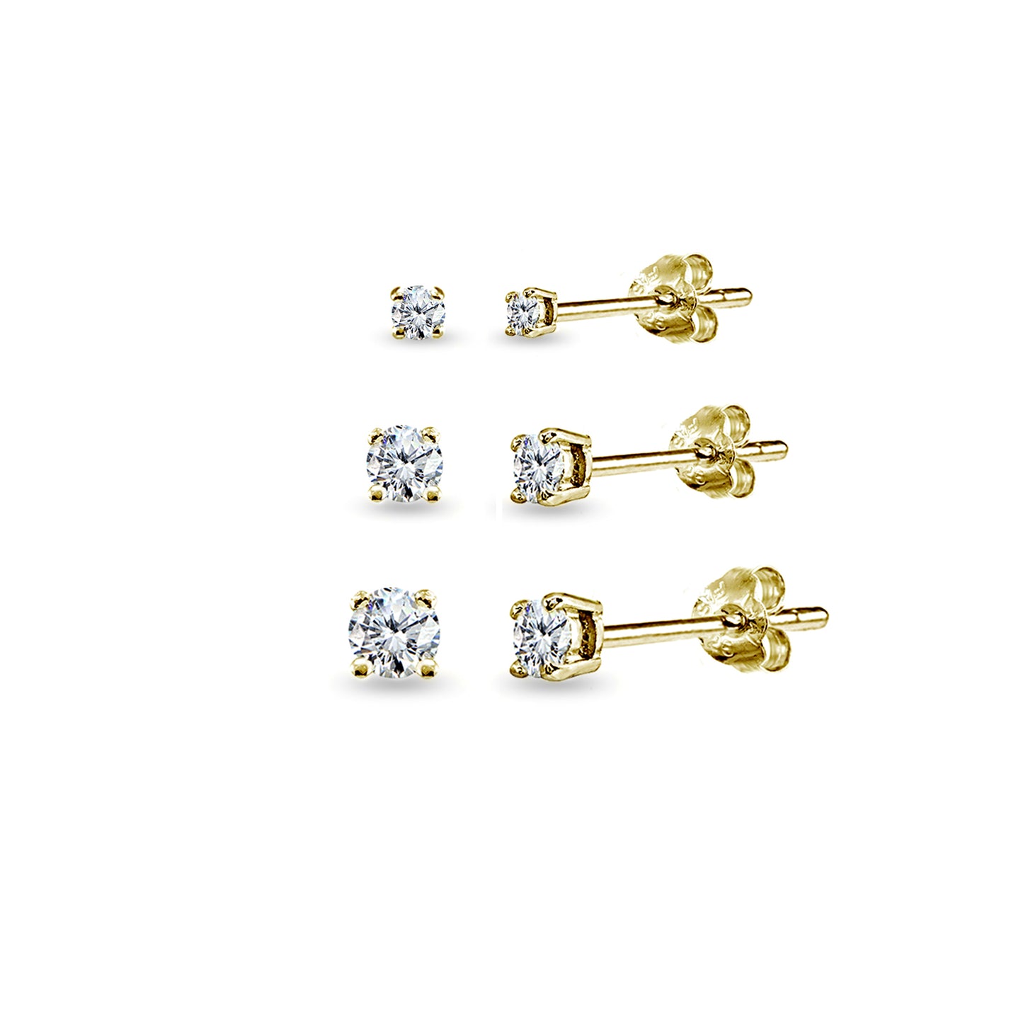 Sterling Silver Cubic Zirconia 2mm, 3mm and 4mm Round Stud Earrings Set