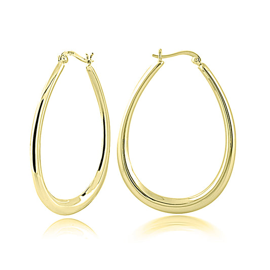 Gold Plated Sterling Silver 50mm Large Oval Hoop Earrings