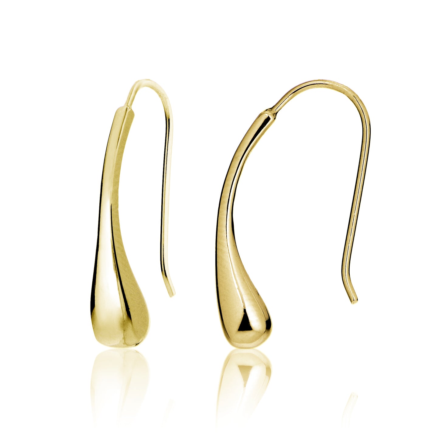 Gold Plated Sterling Silver Pear Shape Polished Teardrop Hook Drop Earrings