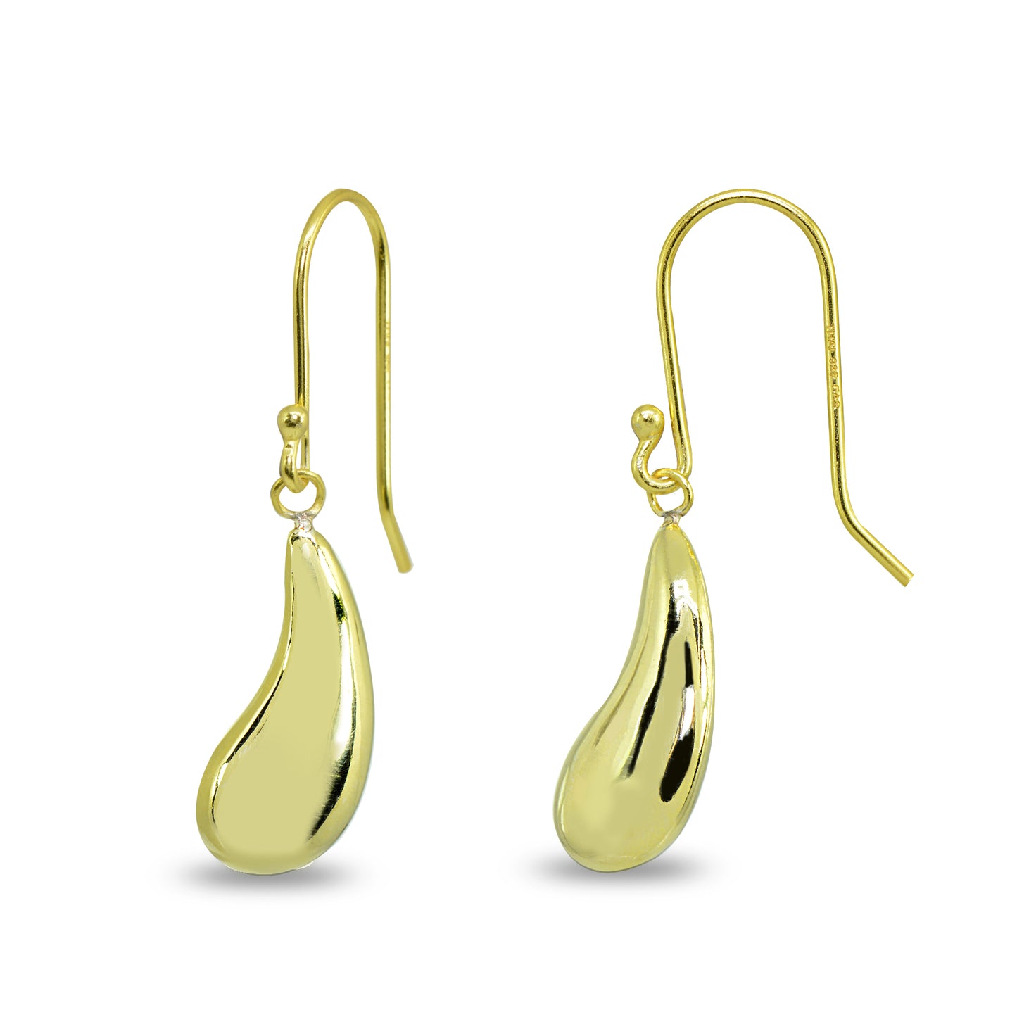 Sterling Silver Dainty Dangle Curved Teardrop Polished Drop Earrings