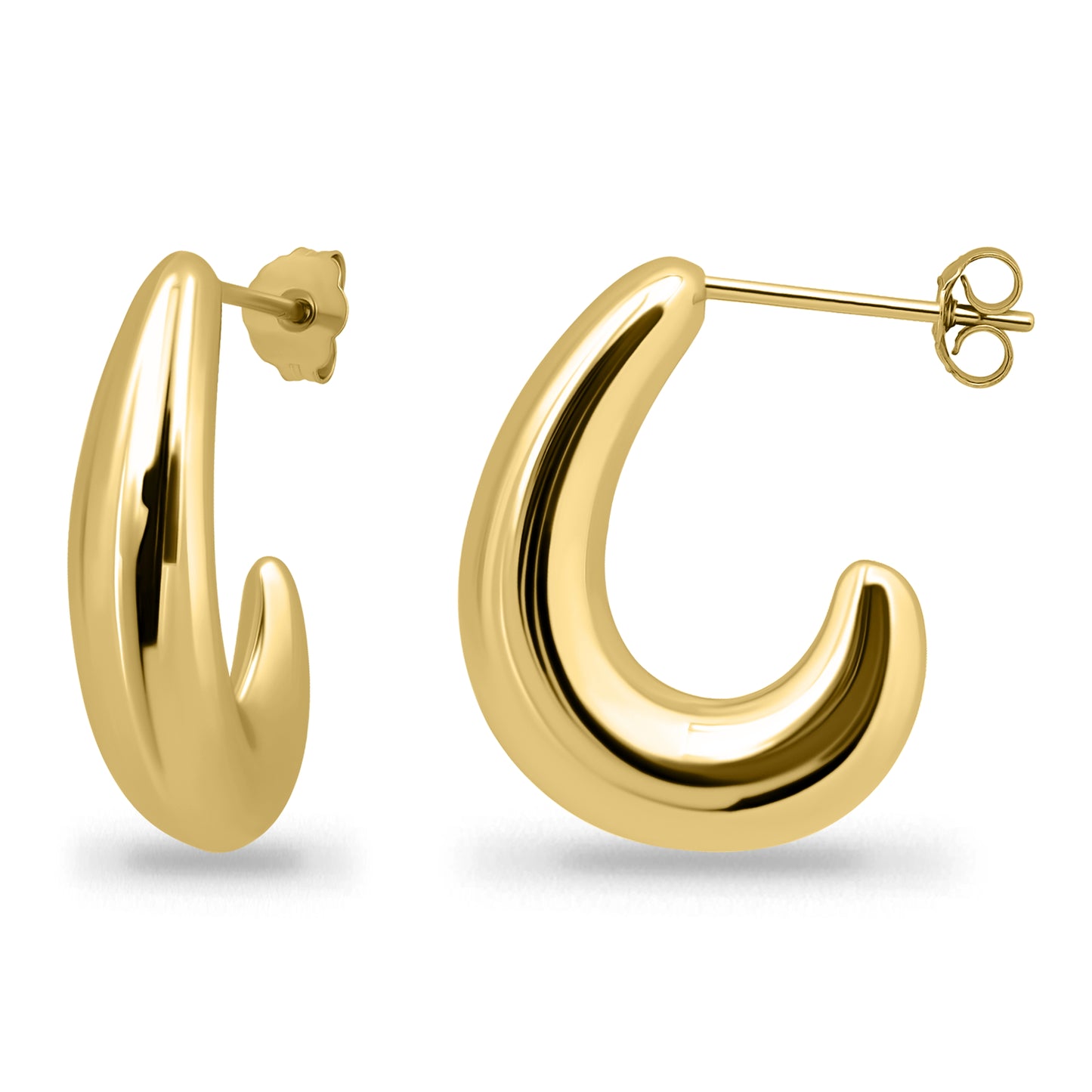 Sterling Silver Puffed Polished Chunky J-Hoops Huggie Earrings