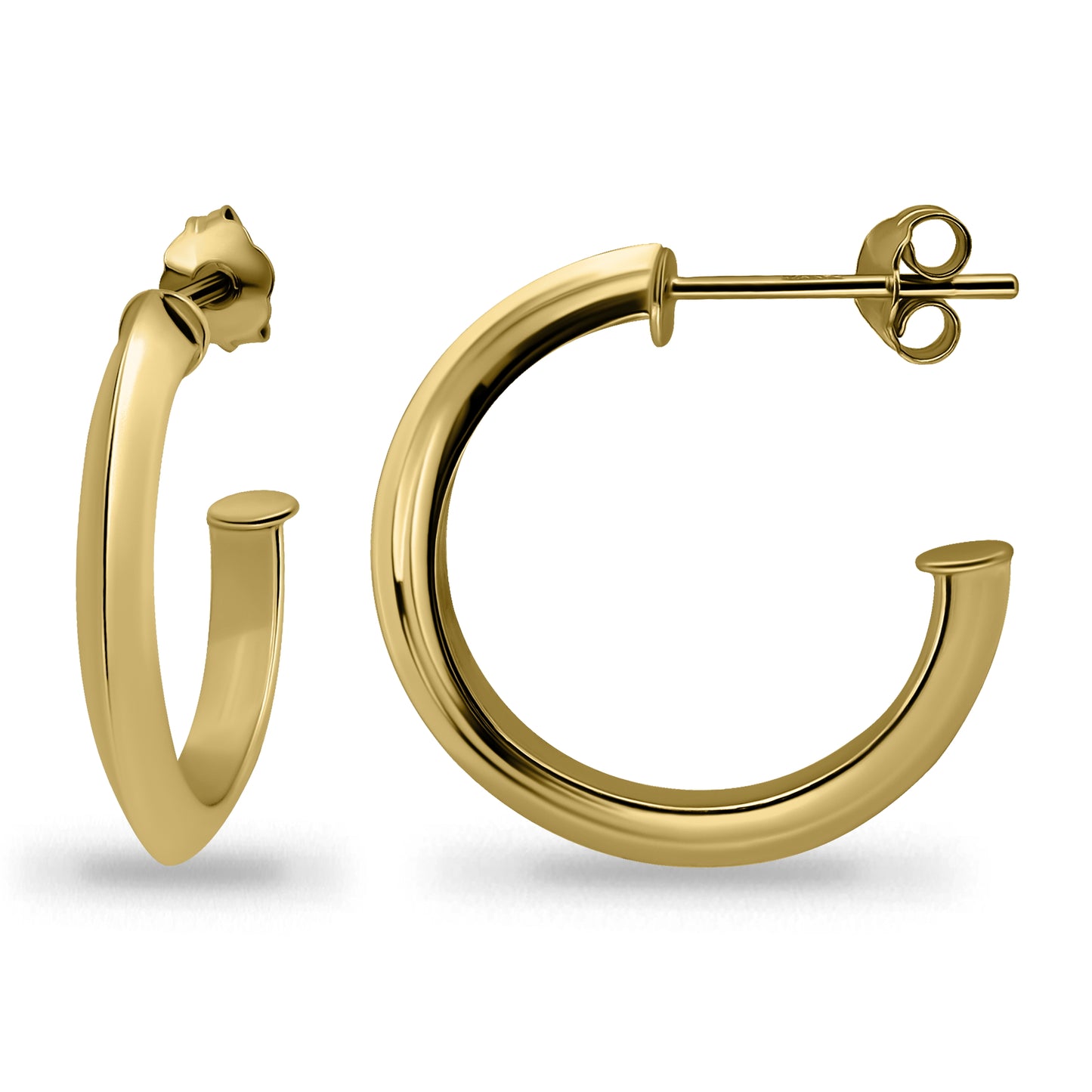 Yellow Gold Flashed Sterling Silver 15-35mm Knife Edge Open Hoop Earrings
