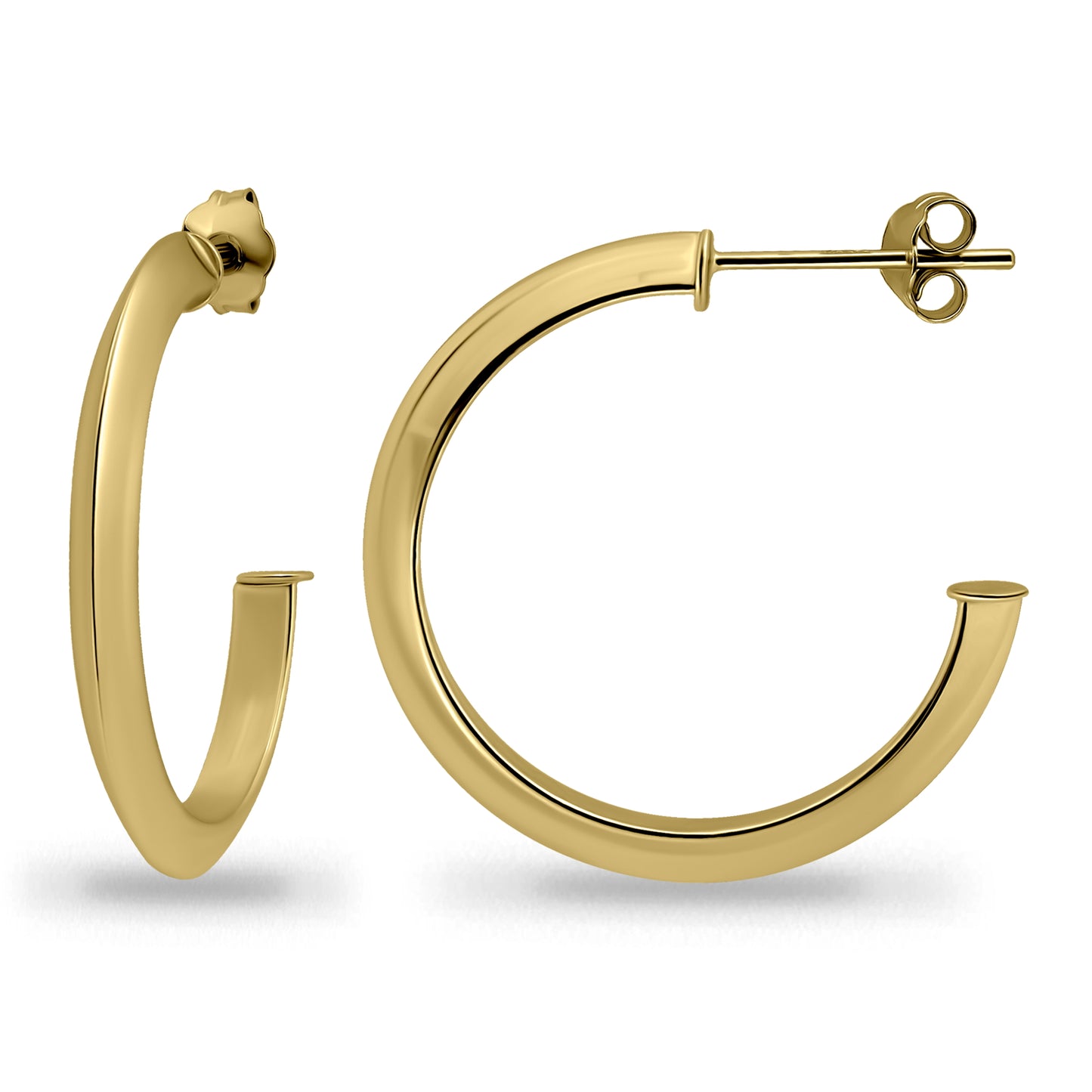 Yellow Gold Flashed Sterling Silver 15-35mm Knife Edge Open Hoop Earrings