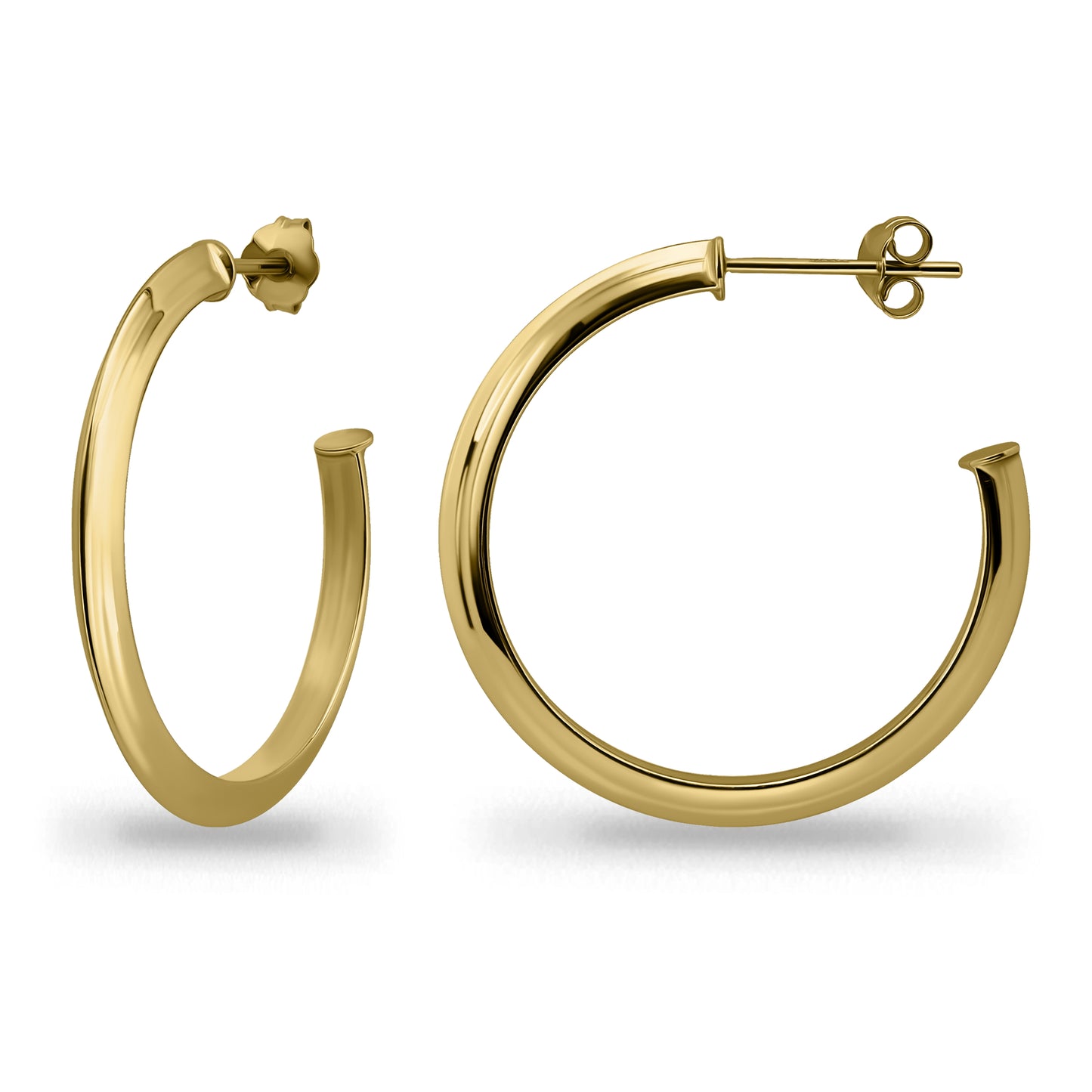 Yellow Gold Flashed Sterling Silver 15-35mm Knife Edge Open Hoop Earrings