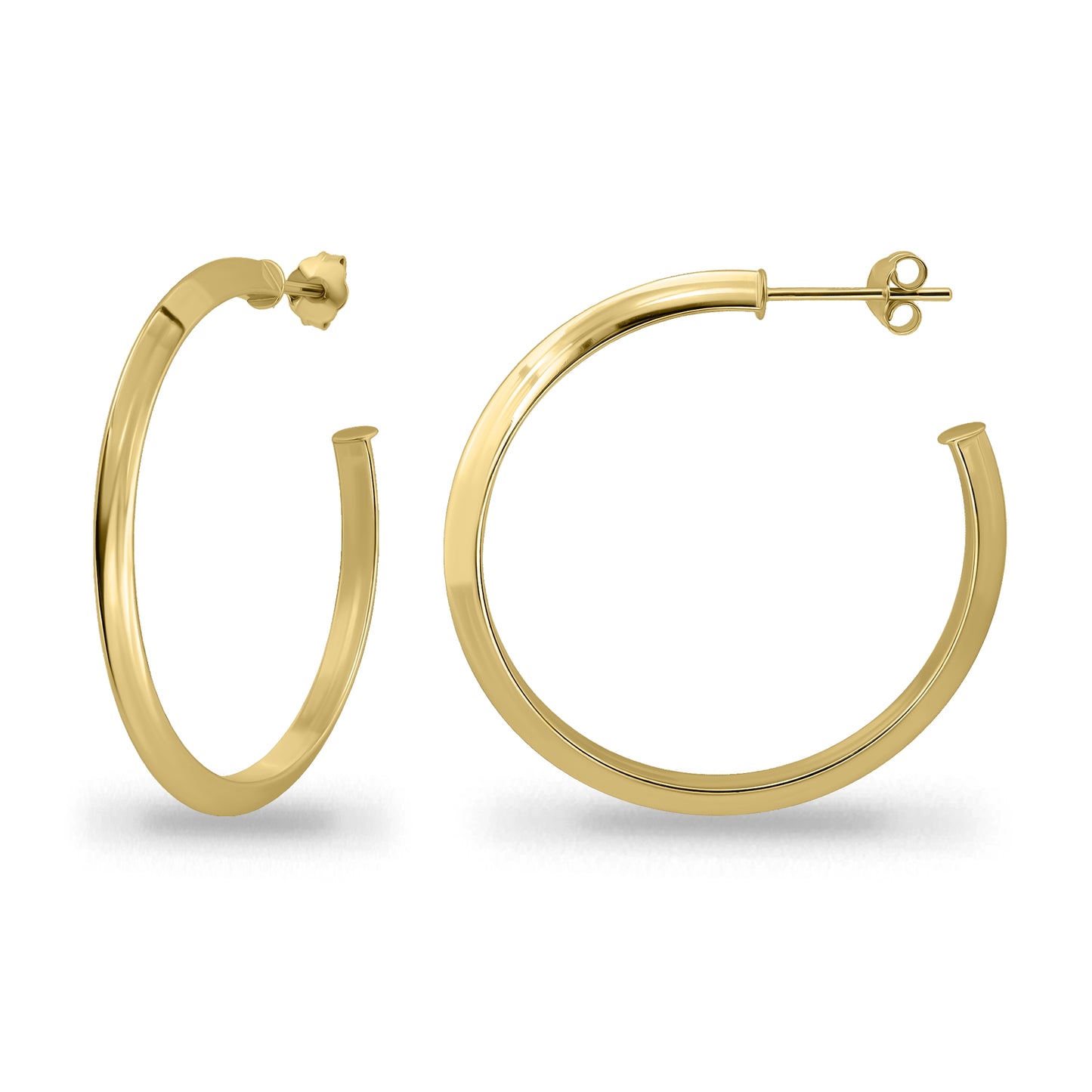 Yellow Gold Flashed Sterling Silver 15-35mm Knife Edge Open Hoop Earrings