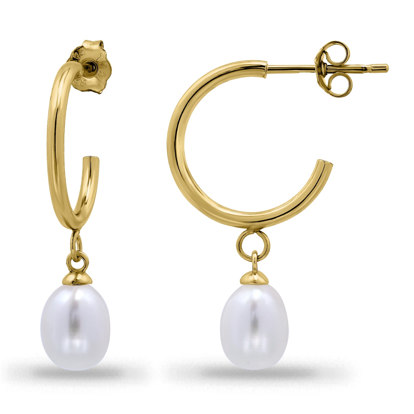 Sterling Silver White Freshwater Cultured Pearl Dangle Round Huggies Open Hoop Earrings