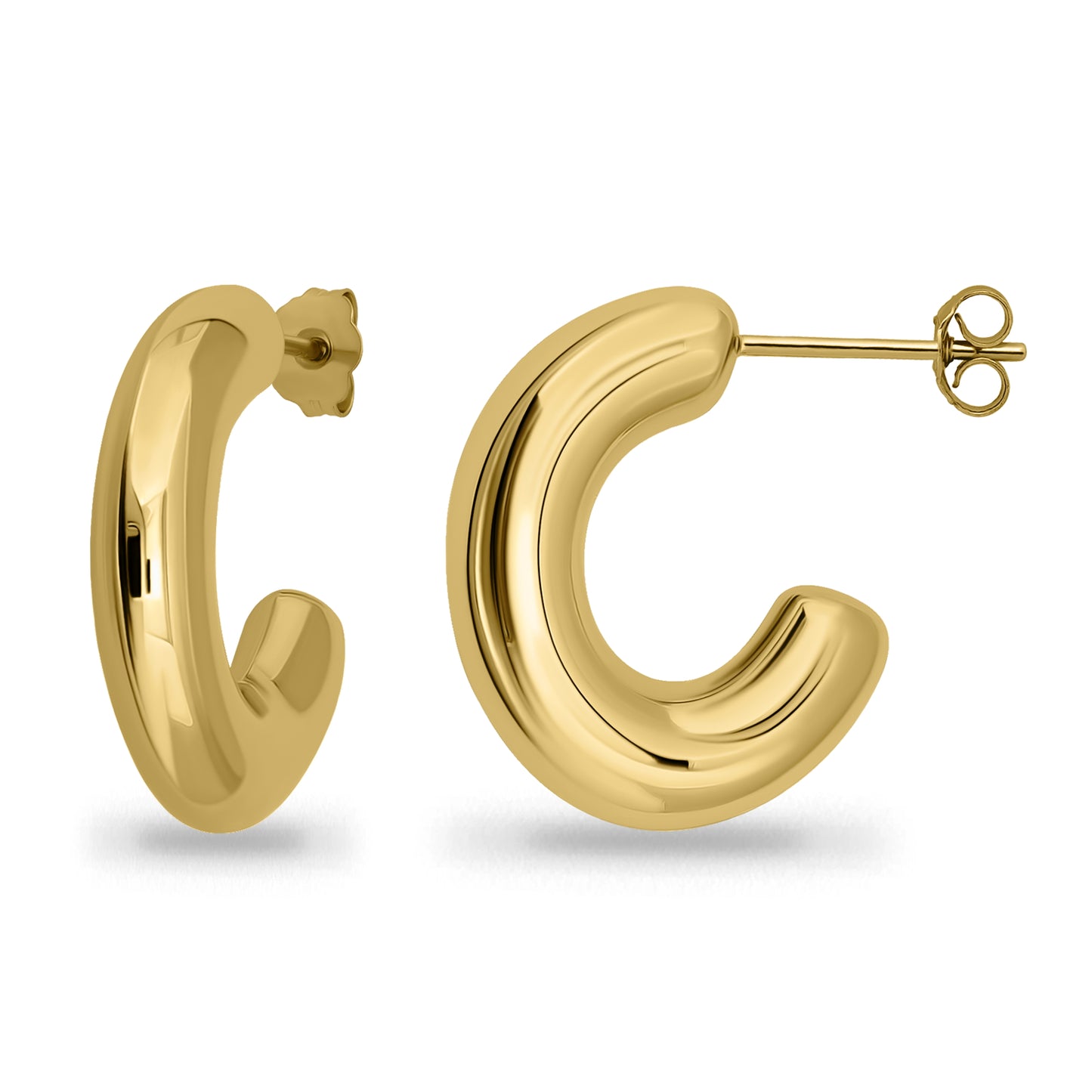 Sterling Silver Puffed Polished Chunky Open Hoops Huggie Earrings
