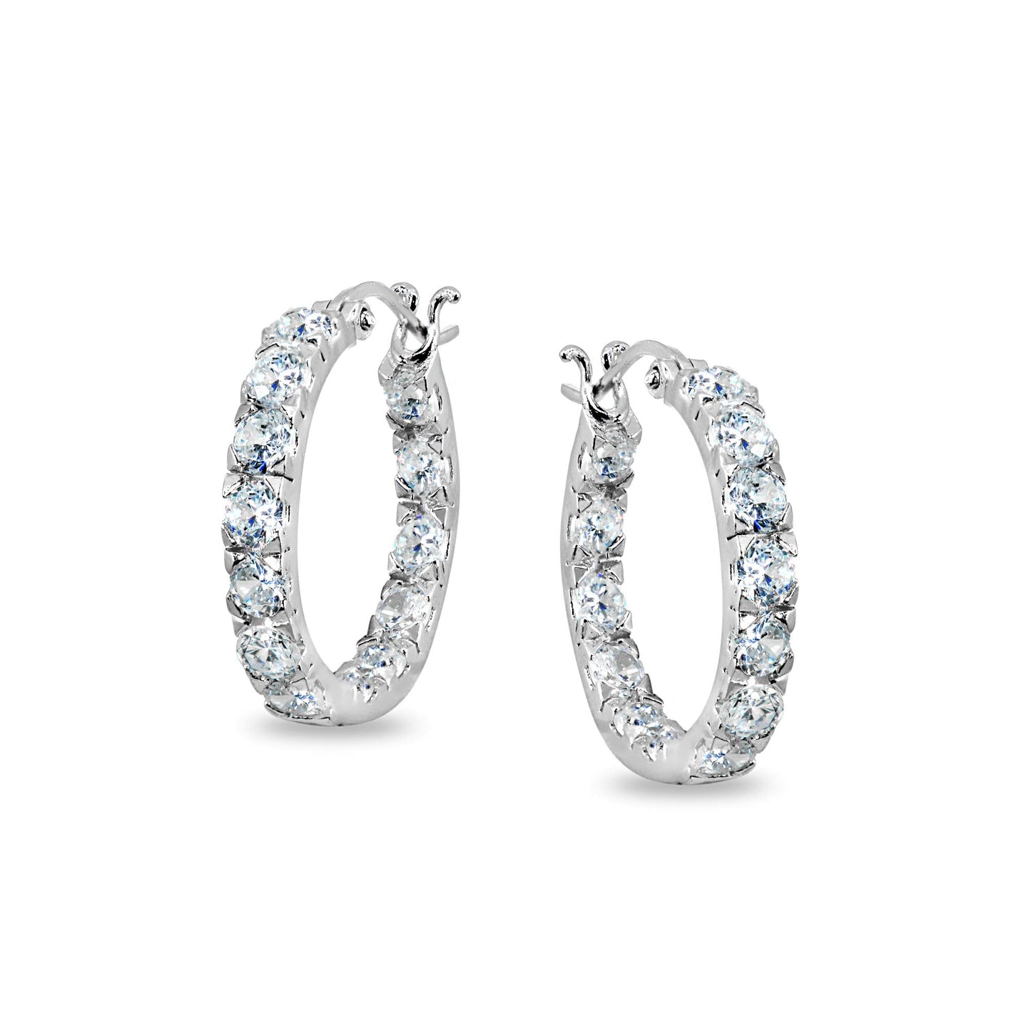 Sterling Silver Inside Out Cubic Zirconia Round 3/4 Inch Hoop Earrings