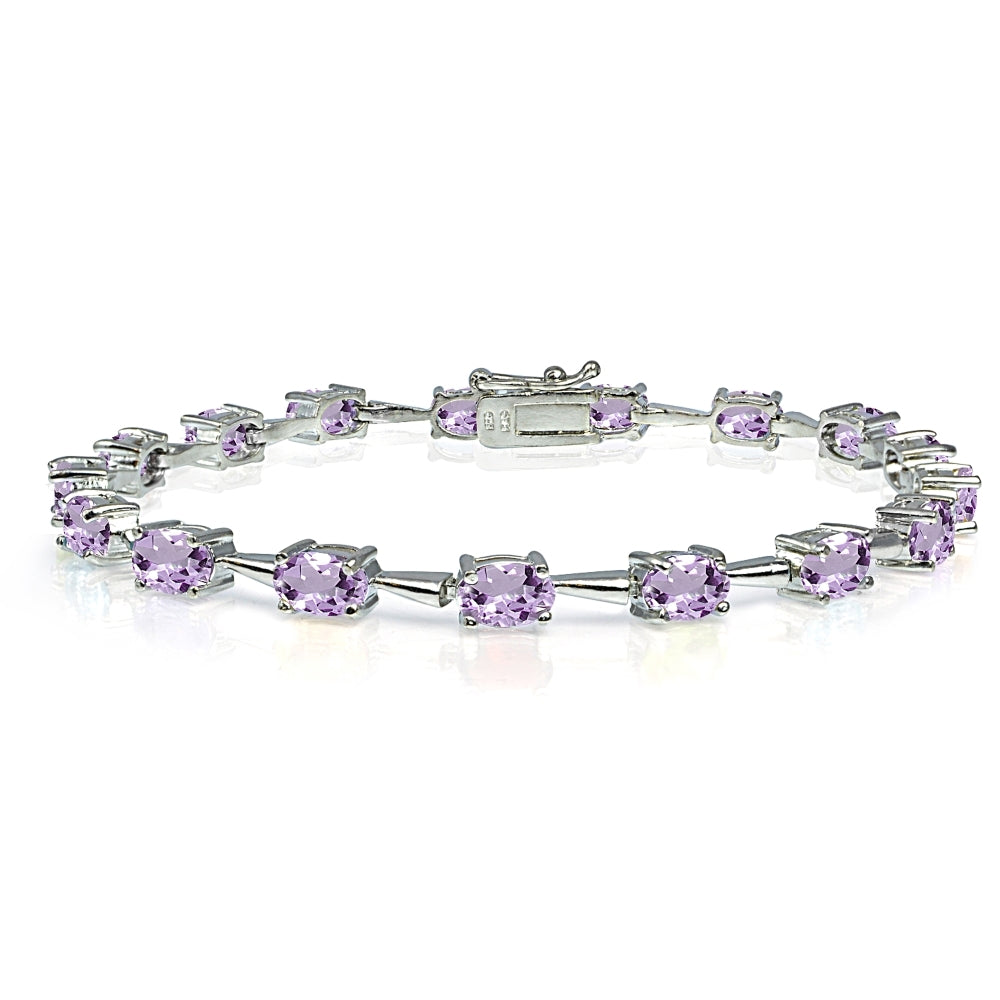 Sterling Silver Amethyst 6x4mm Oval Classic Link Tennis Bracelet for Women