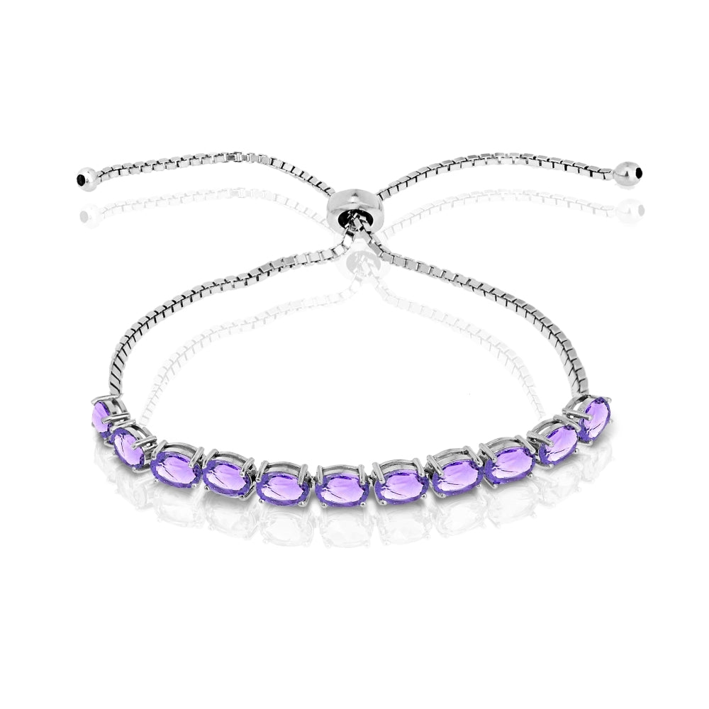 Sterling Silver Amethyst 6x4mm Oval-cut Adjustable Tennis Stackable Bracelet for Women