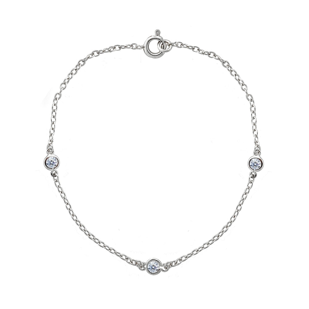 Bezel Chain Bracelet for Women Girls Men Boys Sterling Silver Cubic Zirconia Station Dainty CZ Stations Links Fashion Jewelry