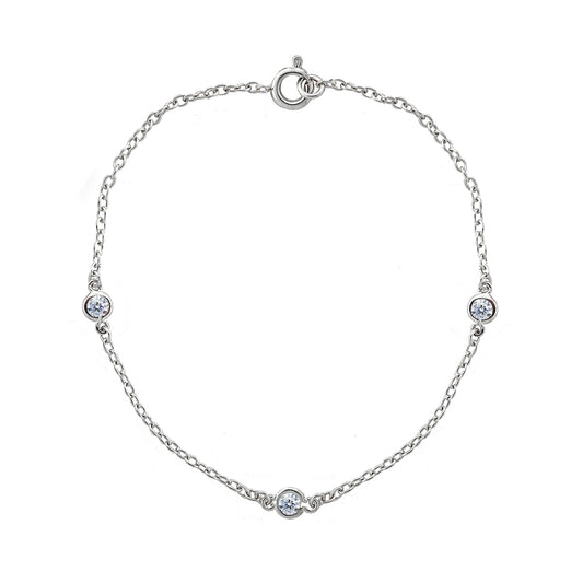 Bezel Chain Bracelet for Women Girls Men Boys Sterling Silver Cubic Zirconia Station Dainty CZ Stations Links Fashion Jewelry