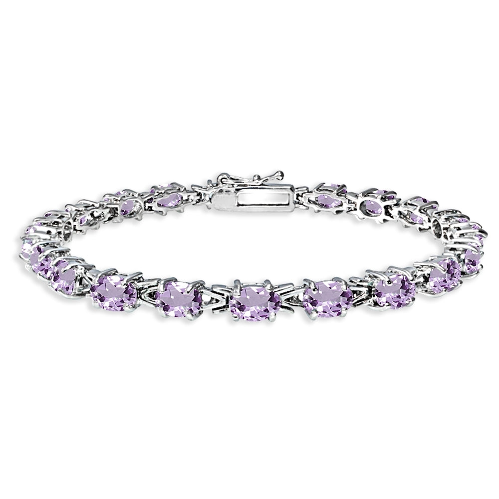 Sterling Silver Amethyst 6x4mm Oval-cut Link Tennis Bracelet for Women