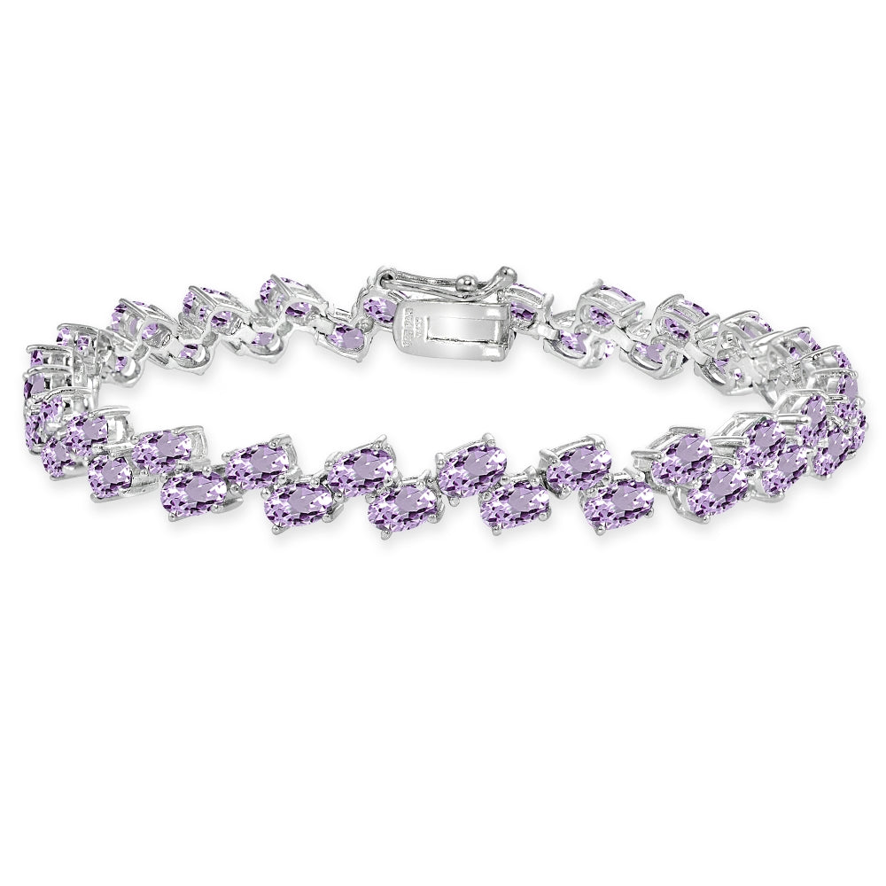 Sterling Silver Amethyst 5x3mm Oval Wave Tennis Bracelet
