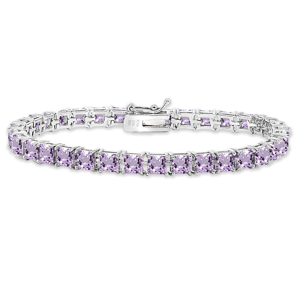 Sterling Silver Amethyst 4mm Princess-Cut Square Classic Tennis Bracelet for Women