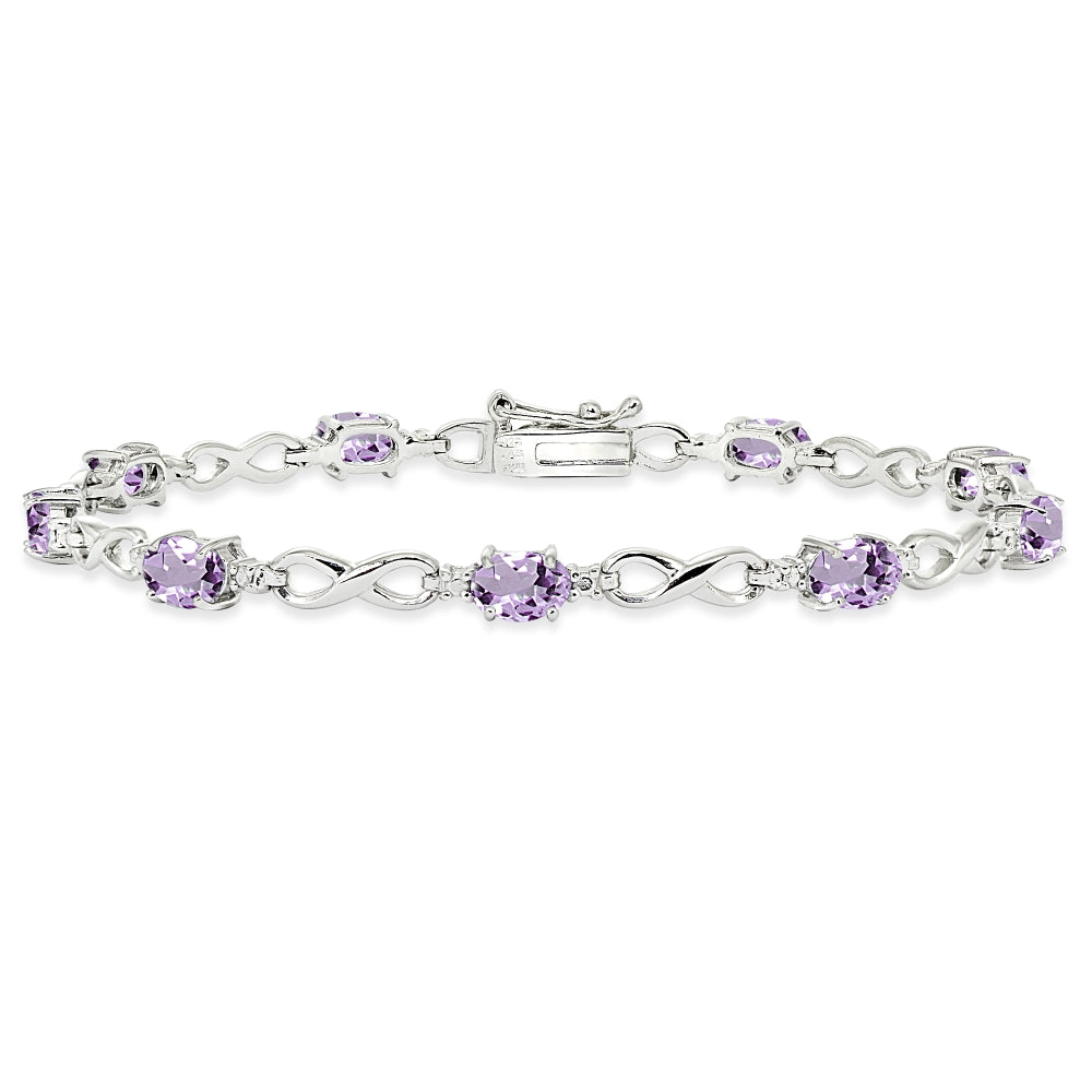 Sterling Silver Oval Polished Infinity Dainty Amethyst Tennis Bracelet for Women