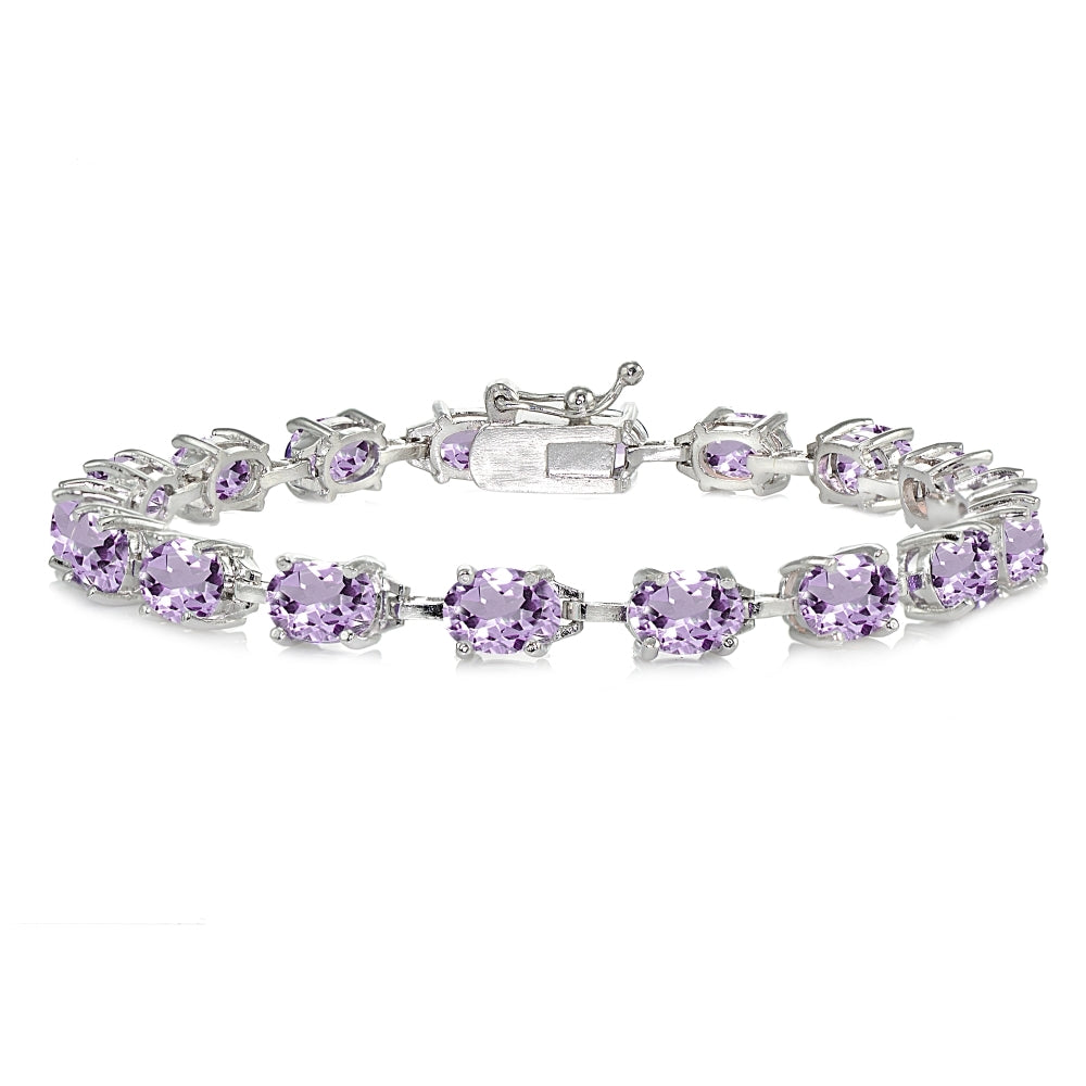 Sterling Silver Amethyst 7x5mm Oval Link Tennis Bracelet for Women Girls