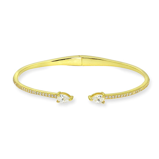 Yellow Gold Flashed Sterling Silver Cubic Zirconia Teardrop Dainty Fashion Cuff Bangle Bracelet