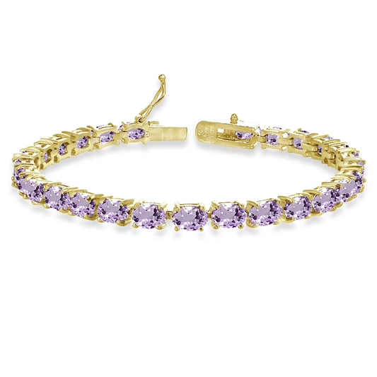 Yellow Gold Flashed Sterling Silver 6X4mm Oval-cut Amethyst Tennis Bracelet for Women