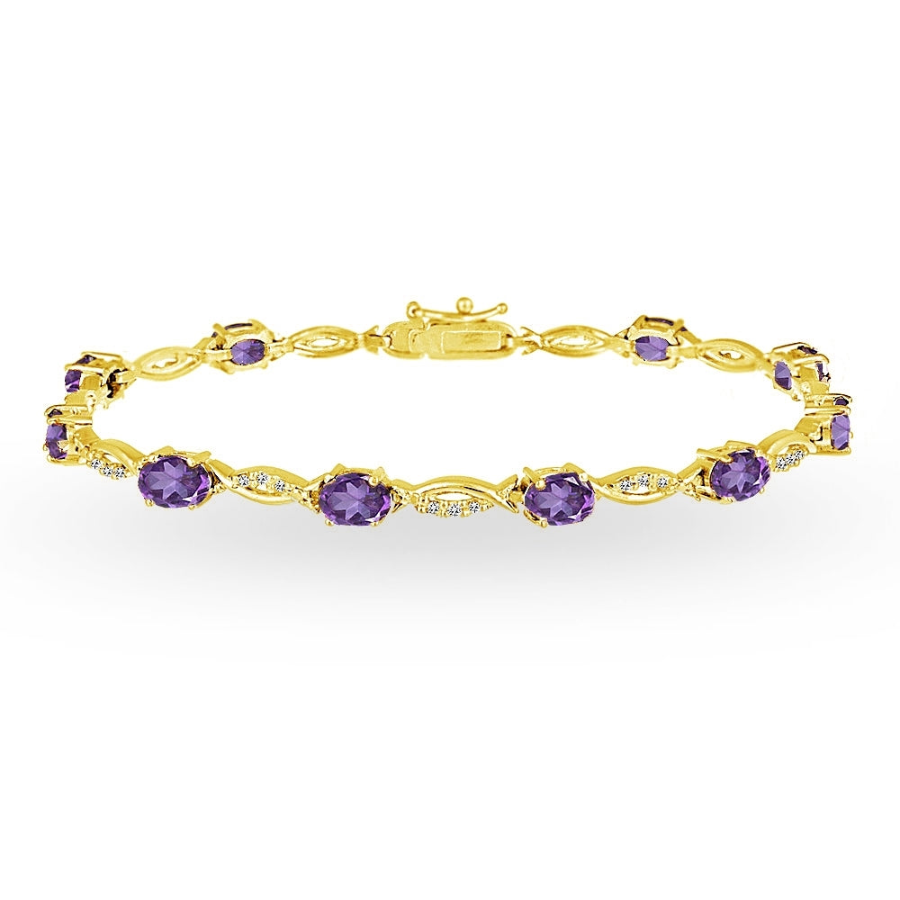 Yellow Gold Flashed Sterling Silver African Amethyst and White Topaz Oval-Cut Swirl Tennis Bracelet