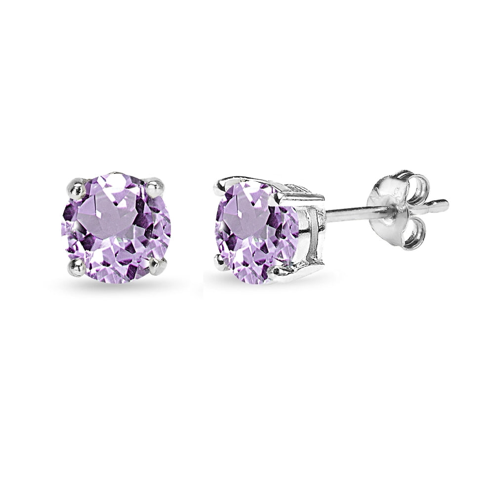 Purple Earrings for Women Sterling Silver Studs Genuine 5mm Round Solitaire Gemstone Amethyst Earrings for Girls Teens Bridesmaids Birthday Gift February Birthstone