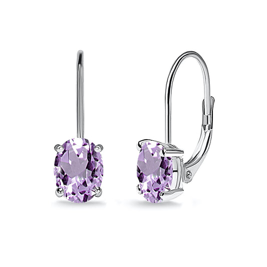 Purple Earrings for Women Synthetic Gemstone 7x5mm Oval Solitaire Drop Sterling Silver Amethyst Earring for Girls Teens Bridesmaids Fashion