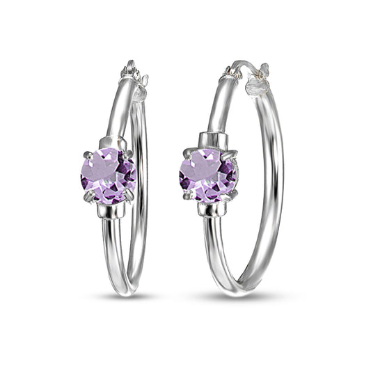 Amethyst Earrings for Women Genuine Gemstone Purple Earring 25mm Sterling Silver Hoops for Girls Teens Bridesmaids Trendy Summer Fashion Prom