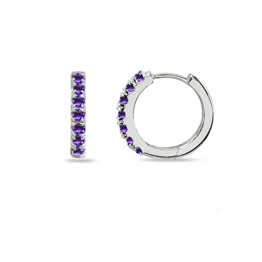 African Amethyst Earrings for Women 15mm Genuine Purple Gemstone Round Sterling Silver Hoops for Girls Teens Bridesmaids Prom Birthday Trendy Fashion