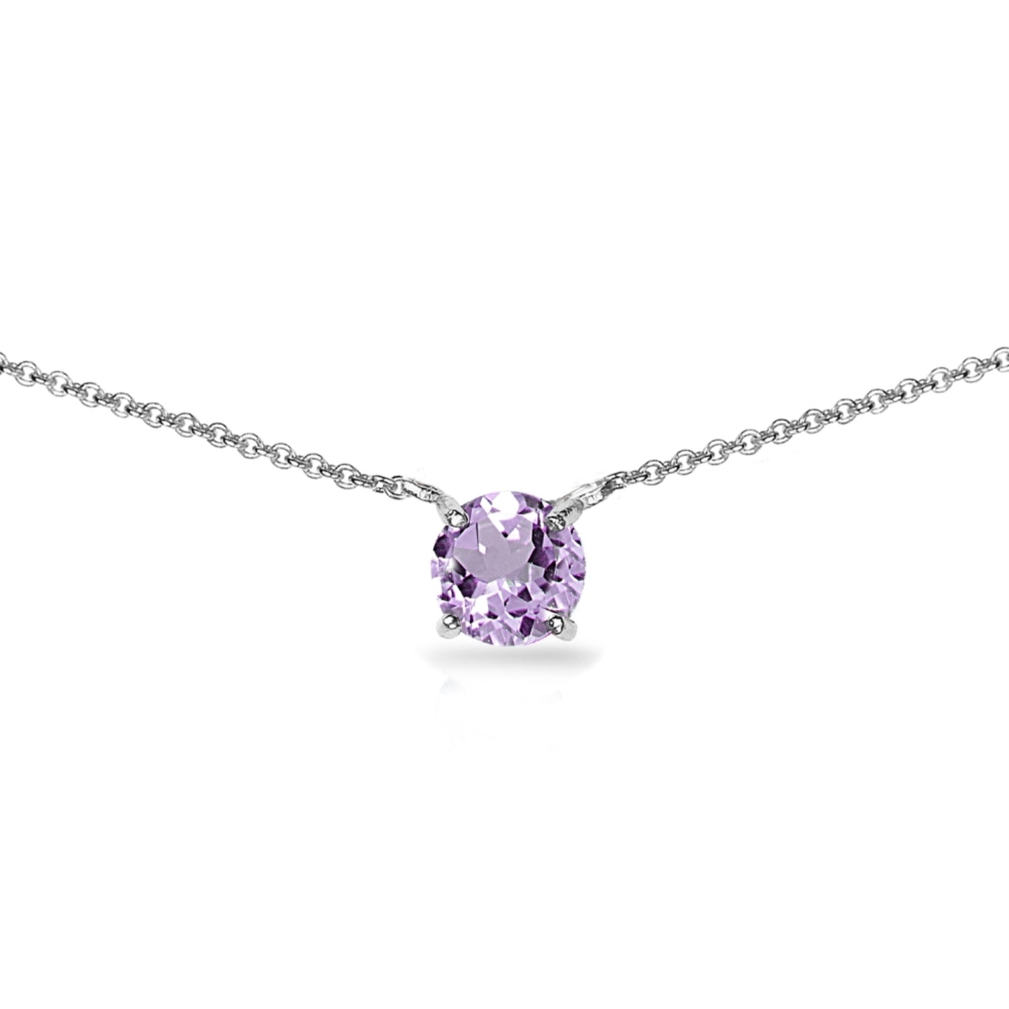 Amethyst Necklace for Women Sterling Silver 7mm Round Dainty Short Choker Genuine Gemstone Birthstone Purple Necklaces for Girls Teens Birthday Bridesmaids Holiday Stacking