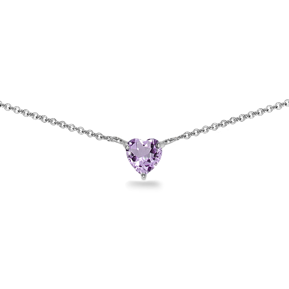 Silver Necklace for Valentines Day 925 Sterling Purple Amethyst Dainty Short Heart Choker Necklaces for Women Girls Teens Bridesmaids Prom