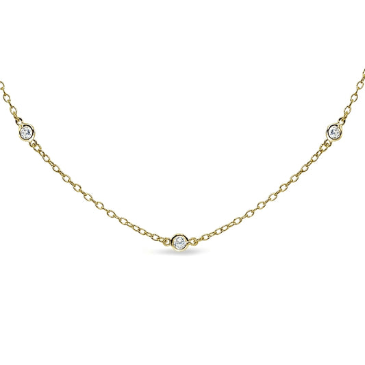 Yellow Gold Flashed Sterling Silver Cubic Zirconia Station Dainty Chain Short CZ Choker Necklace for Girls Women