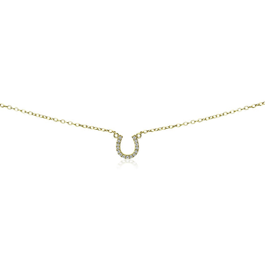 Dainty Gold Necklace for Women Yellow Flashed Sterling Silver Cubic Zirconia Horseshoe Necklaces for Girls Teens Stacking Holiday Birthday