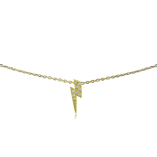 Yellow Gold Flashed Sterling Silver Cubic Zirconia Lightning Bolt Dainty Choker Necklace