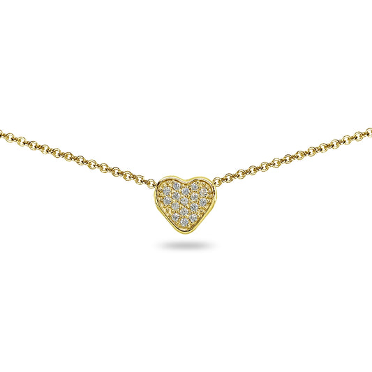 Valentines Day Gold Necklaces for Women Yellow Flashed Sterling Silver Dainty Cubic Zirconia Pave Heart Choker Layered Necklace for Girls Teens Layering Birthday Gift