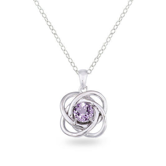 Amethyst Necklace for Women Sterling Silver Love Knot Genuine Gemstone Pendant Necklaces for Girls Teens Prom Birthday Holiday Gift